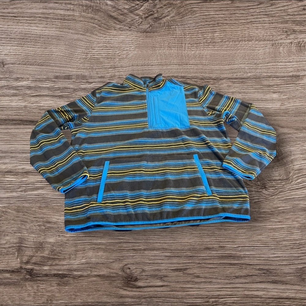 Duluth Trading Co Relaxed Fit Men’s Blue Striped Quarter Zip Fleece Pullover L
